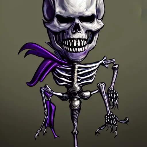 Image similar to a detailed portrait of a fancy skeleton with expressive features and metallic teeth, metal teeth, skeleton in a suit, purple glowing eyes, fantasy art, character, wizard, barbarian