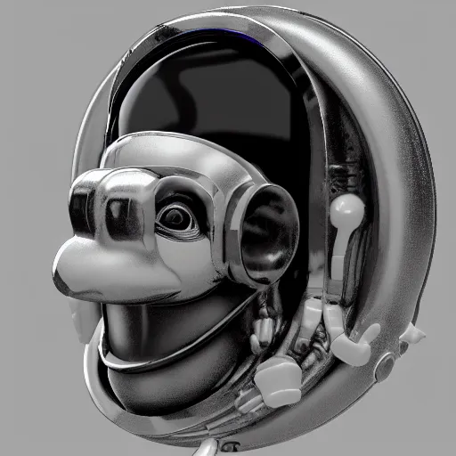 Image similar to portrait holder of monkey android astronaut, with robotic parts on his face, rendering unreal engine 5, cinematography