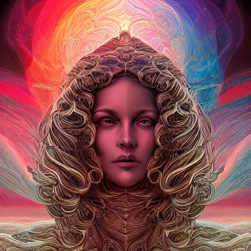 Image similar to beautiful portrait of intelligence, spatial space deformation in latent space, math art, astral plane, by artgerm and dan mumford and gustave dore, artstation