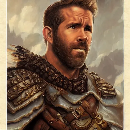 Prompt: Ryan reynolds as a fantasy D&D character, close-up portrait art by Donato Giancola and James Gurney, digital art, trending on artstation