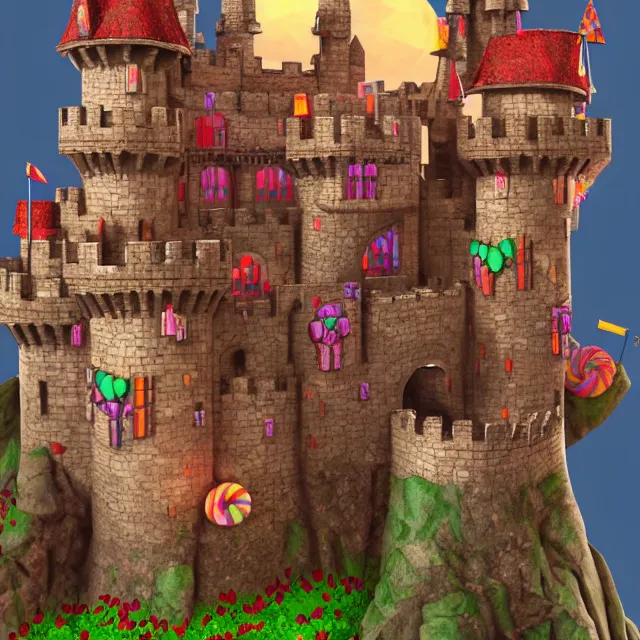 Prompt: castle made out of candy detailed scenery artwork, candy scenery artwork, fourth dimension, artstation!! pixiv!!