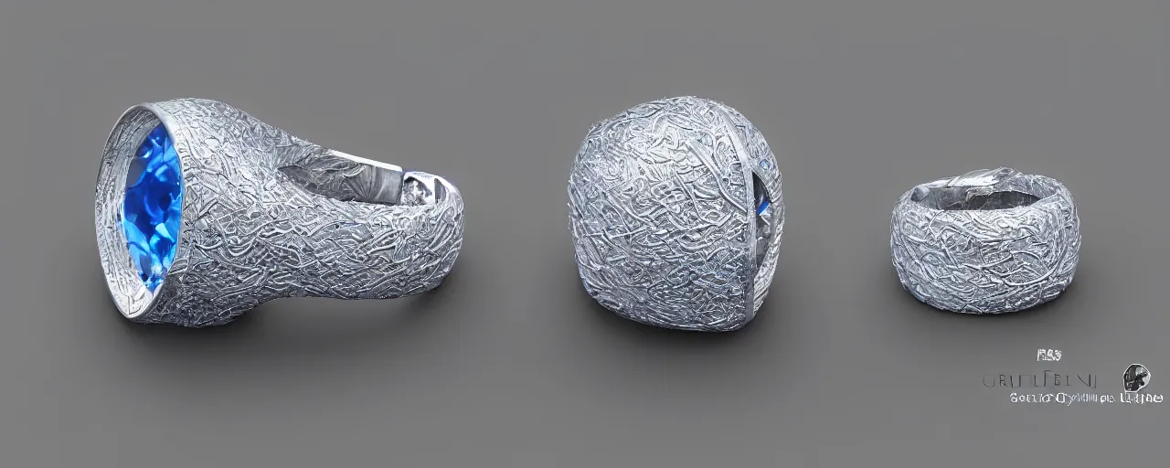 Image similar to simple silver magic crystal ring, ice, blue, gold, smooth, crystal, engravings, diamonds, product design, jewelry, colorful, art by gerald brom, greg rutkowski and artgerm, photo realism, unreal engine, c 4 d
