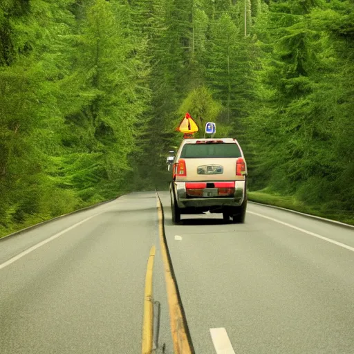 Image similar to tree in highway traffic. Sasquatch hides in the forest