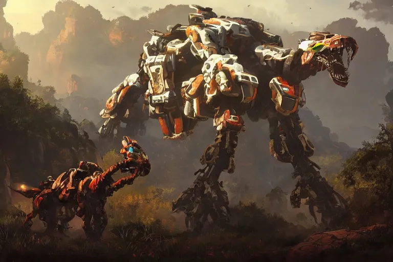 Prompt: burrower machine mecha animal beast robot of horizon forbidden west horizon zero dawn bioluminiscence global illumination ray tracing hdr fanart arstation by sung choi and eric pfeiffer and gabriel garza and casper konefal