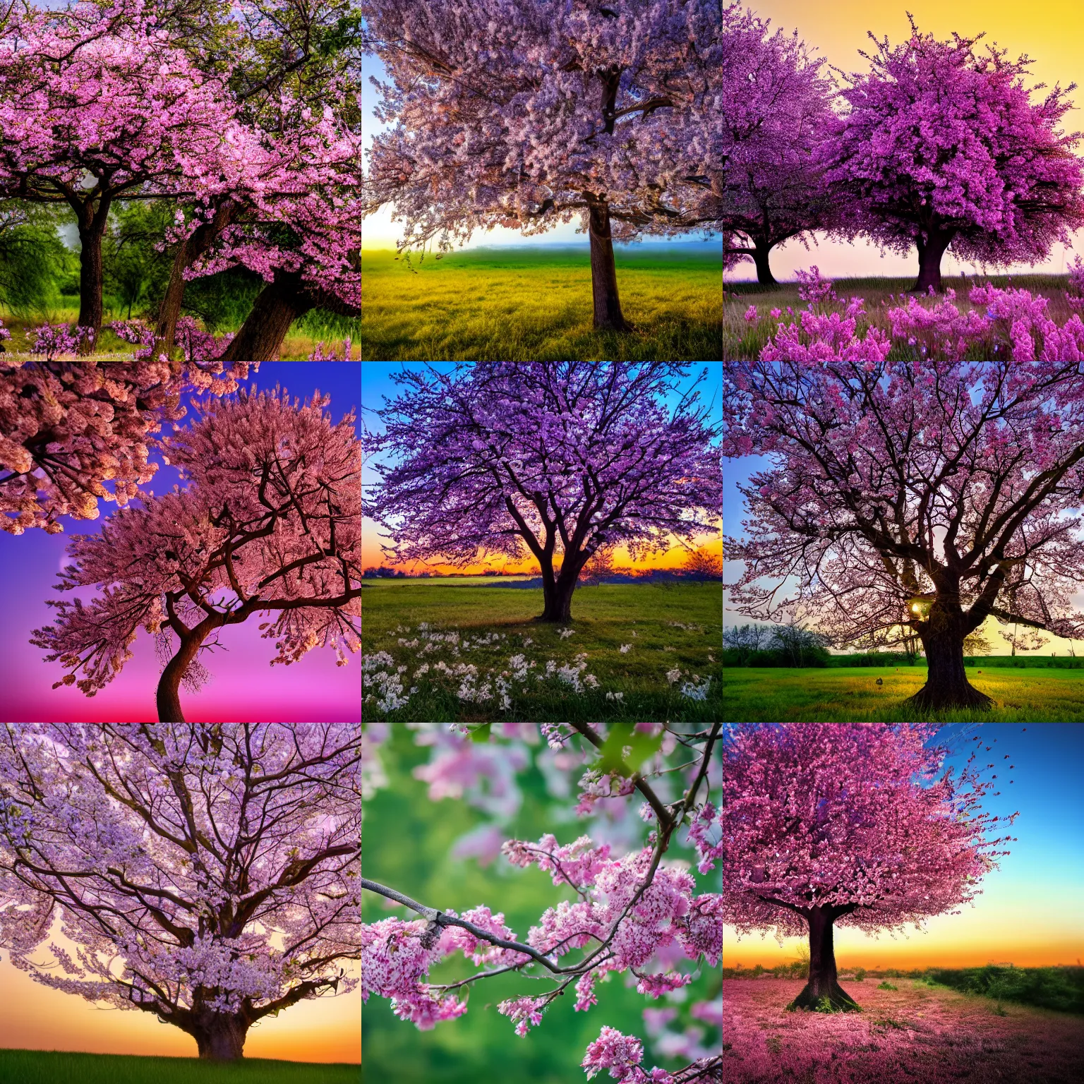 Prompt: tree blooming flowers, 4 k, dawn, slight breeze, wildlife