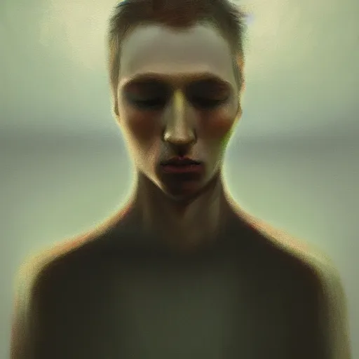 Prompt: depression, by aleksander rostov, digital oil painting, detailed and complex, brushstrokes, ethereal, surreal, 8 k