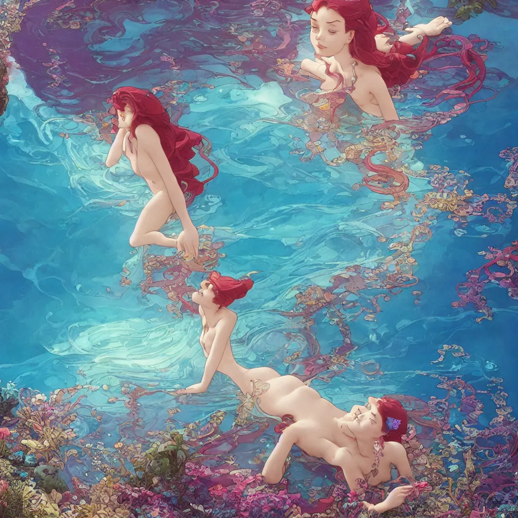 Prompt: the little mermaid singing in the colorful ocean, correct human body and perspective, pearls and shells, fantasy art by ferdinand knab, makoto shinkai and ilya kuvshinov, rossdraws, tom bagshaw, alphonse mucha, trending onstudio ghibli, radiant light, highly detailed, octane render, 8 k