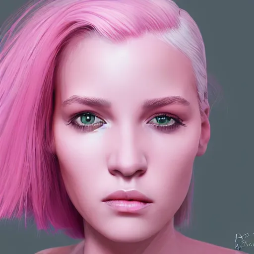 Image similar to a portrait of a beautiful woman with pink hair insane quality, elegant, highly detailed, digital painting, artstation, concept art, pop, smooth, sharp focus, illustration, art by rene lalique 3 d 8 k ultra detailed