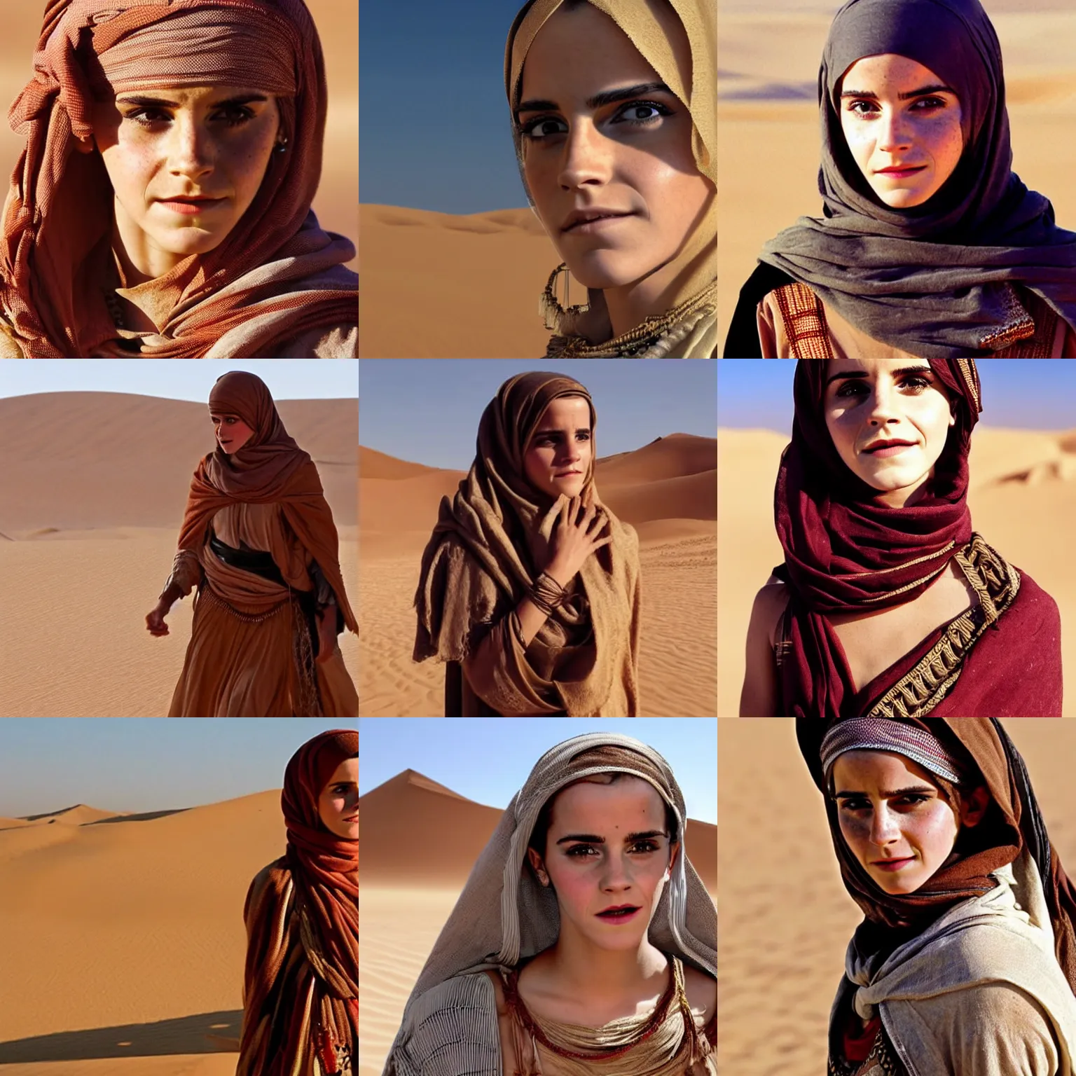 Prompt: emma watson as a bedouin woman in the sahara desert