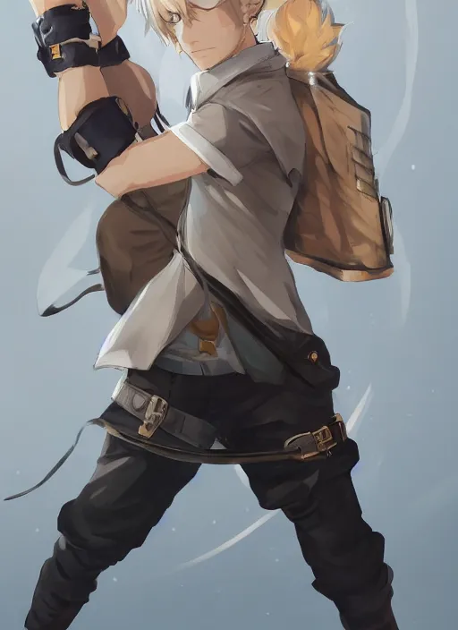 Image similar to a blonde boy thief with a metal armband in the style of krenz cushart