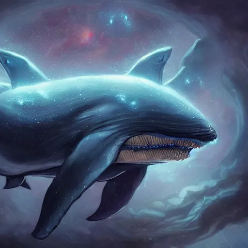 Prompt: space magical whale with multiple eyes on its face, eyes!, eyes!, eyes!, eyes!, eyes!, eyes, galaxy whale, epic fantasy style art, galaxy theme, by Greg Rutkowski, hearthstone style art, 99% artistic