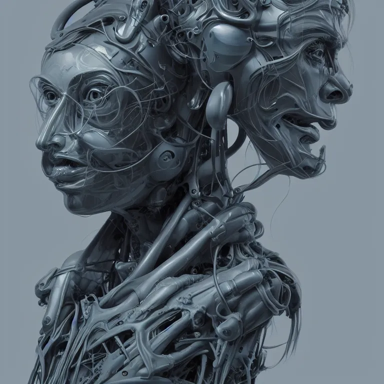 Image similar to 2 0 7 7 prototype exoskeleton portrait with ribbed jshzh face by rutkowsky and charles vess and james jean and erik jones and rhads, inspired by ghost in the shell, 3 d octane render, beautiful fine face features, intricate high details, sharp, ultradetailed, artistic photography