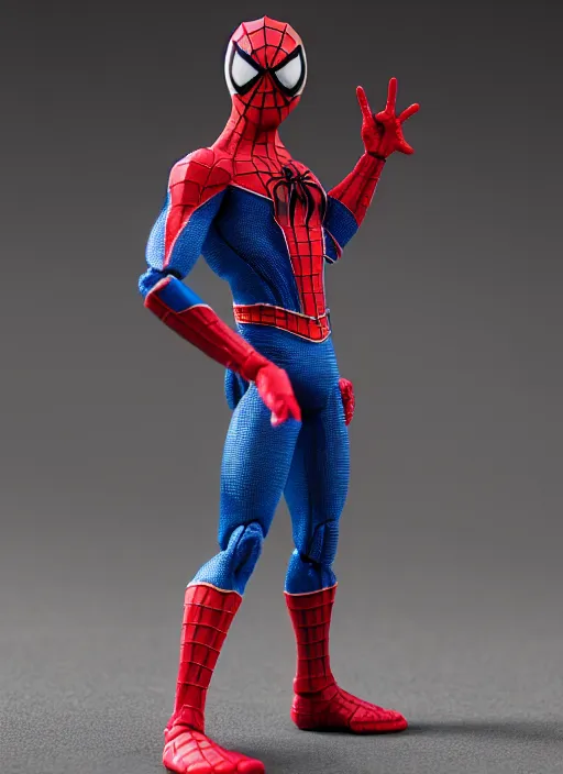 Image similar to product photography of a claymation action figure mechanical spiderman, depth of field, zeiss lens, detailed, centered, by erwin olaf, joop geesink, wes anderson, breathtaking, 8 k resolution, extremely detailed, beautiful, establishing shot, realistic materials, hyperrealistic