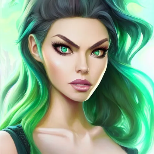 Prompt: a portrait of adriana chechik, pastel green, art by lois van baarle and loish and ross tran and rossdraws and sam yang and samdoesarts and artgerm and saruei and disney and wlop, digital art, highly detailed, intricate, sharp focus, trending on artstation hq, deviantart, unreal engine 5, 4 k uhd image