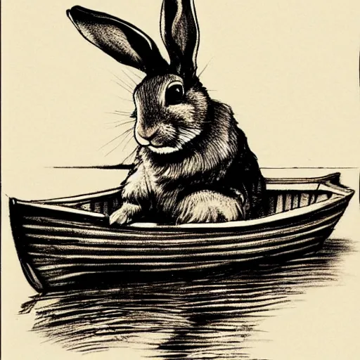 Prompt: a rabbit in a rowboat, in the style of anders zorn, tattoo stencil