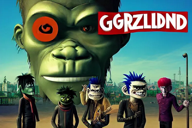 Image similar to gorillaz, elden ring, advertisement