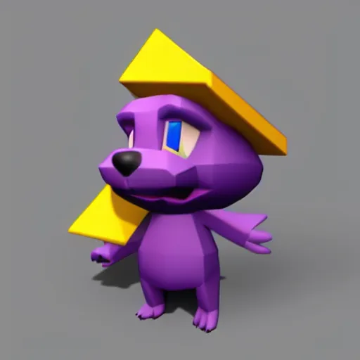 Image similar to a small purple animal with a yellow box on its head, a low poly render by miyamoto, polycount, rayonism, low poly, polycount, rendered in maya