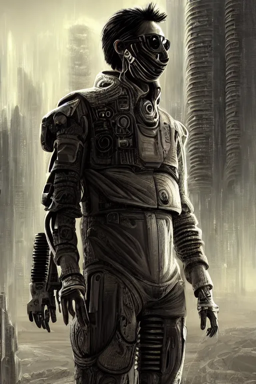 Prompt: ultra realistic style illustration, handsome alluring nasa artificial human in an apocalyptic ancient wasteland, face of takeshi kaneshiro and figure, cyberpunk, sci - fi, fantasy, intricate, elegant, highly detailed, digital painting, artstation, concept art, smooth, sharp focus, illustration, art by mansik yang and rashed alakroka and erak note and wlop