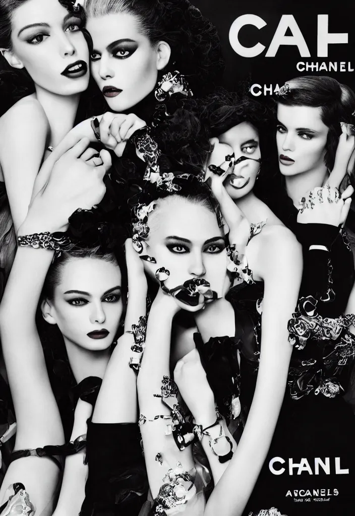 Image similar to Chanel advertising campaign poster.