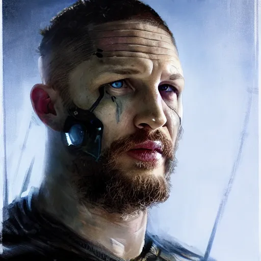 Image similar to tom hardy as henry dorsett case, cyborg, hacker, cyberpunk, painted by seb mckinnon, high detail, dramatic light, digital art, painted by greg rutkowski, promotional movie posterart, trending on artstation