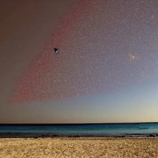 Image similar to asteroid shower in the sky while walking the dog on a beach