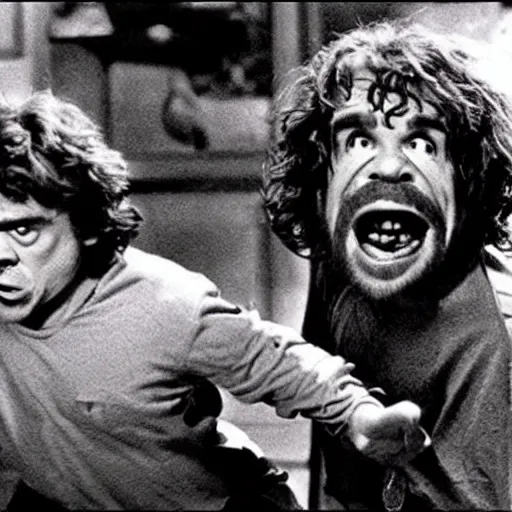 Image similar to “a still of Peter Dinklage running away from the troll in Ernest Scared Stupid”