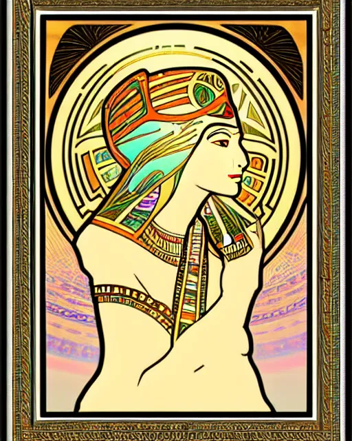 Prompt: an empty alphonse mucha style egyptian image frame, with hieroglyphs