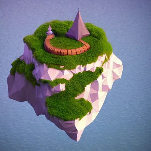 Image similar to a floating island on an ocean isometric art, low poly art, game art, artstation, 3D render, high detail, cgsociety, unreal engine 5