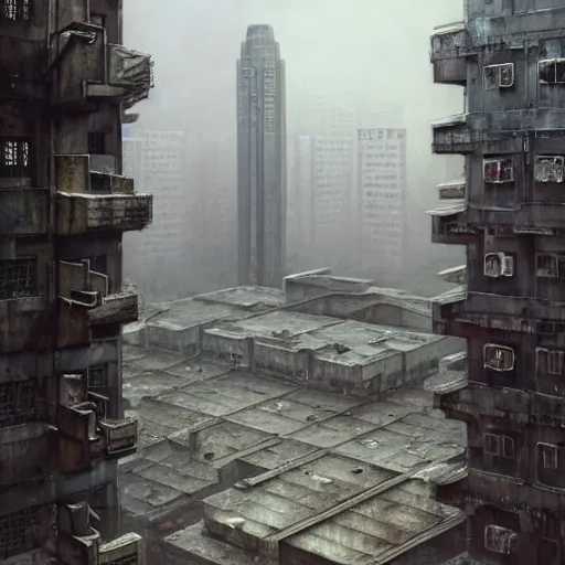 Image similar to brutalist, soviet architecture, kowloon city, hong kong, grey, intricate, ugly highly detailed, centered, digital painting, artstation, concept art, smooth, sharp focus, illustration, artgerm, tomasz alen kopera, peter mohrbacher, donato giancola, joseph christian leyendecker, wlop, boris vallejo