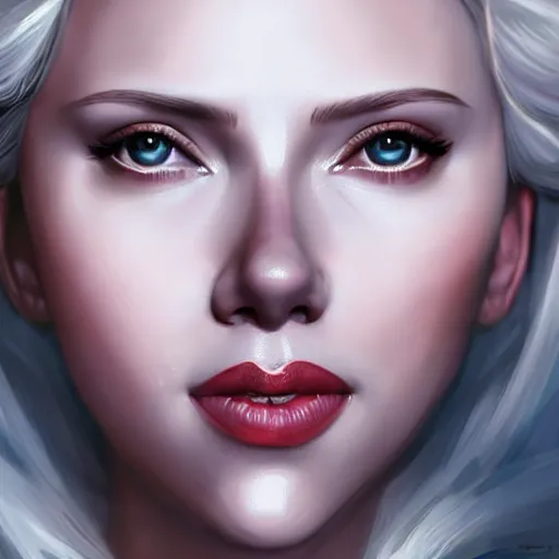 Prompt: Scarlett Johansson as Elsa in Frost, digital portrait, artstation, cgsociety, 4k, high detail
