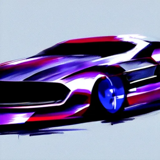 Image similar to hybrid design between an F1 car and Ford Mustang. No background, concept art style.