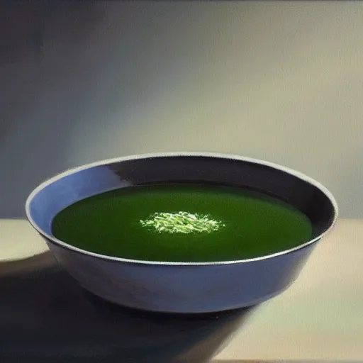 Prompt: a robotic soup bowl, oil painting, pale colors, high detail, 8 k, wide angle, trending on artstation,