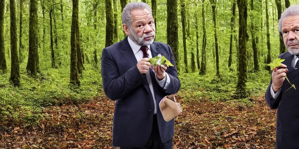 Prompt: alan sugar eating leaves in a forest. eating leaves