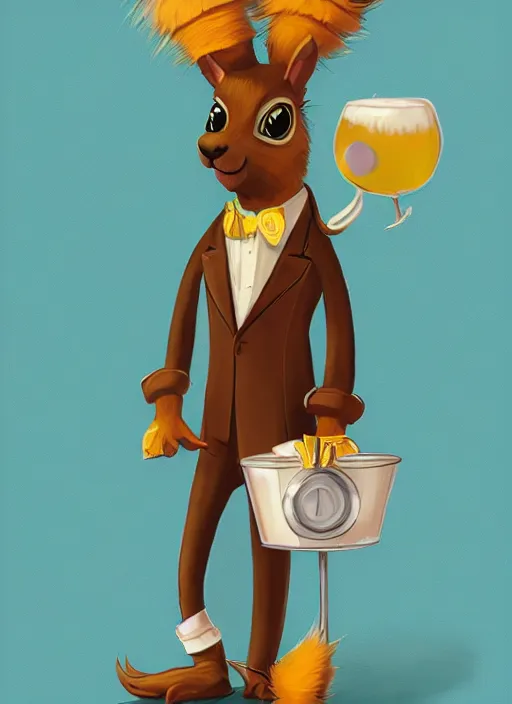 Image similar to squirrel anthro as a dapper bartender with a big, fluffy tail, retro futurism, art deco, detailed painterly digital art style by WLOP and Cory Loftis, 🐿🍸🍋, furaffinity, trending on artstation