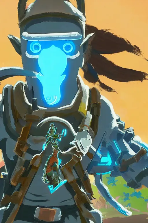 Image similar to an in game portrait of bender rodriguez from the legend of zelda breath of the wild, breath of the wild art style.