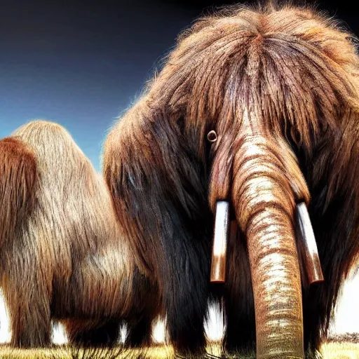 Prompt: wooly mammoth with hair that looks like pulled pork