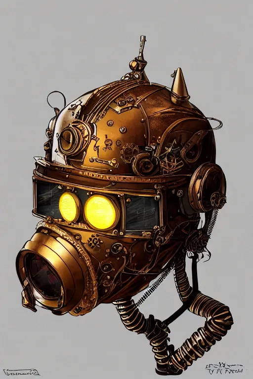 Image similar to steampunk helmet fantasy art mask robot ninja stylized digital illustration sharp focus, elegant intricate digital painting artstation concept art global illumination ray tracing advanced technology chaykin howard and campionpascale and cooke darwyn and davis jack