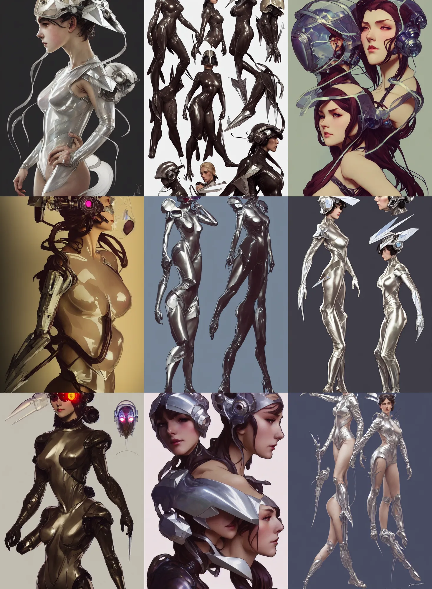 Image similar to a full body character design by artgerm, cushart krenz, greg rutkowski and alphonse mucha. sci - fi dagger. laser and translucent plastic tape project show attctive showgirl!! sci - fi helmet!! sharp edges. ultra clear detailed. contour light effect!! 8 k. ultra detailed, elegant, intricate, octane render.