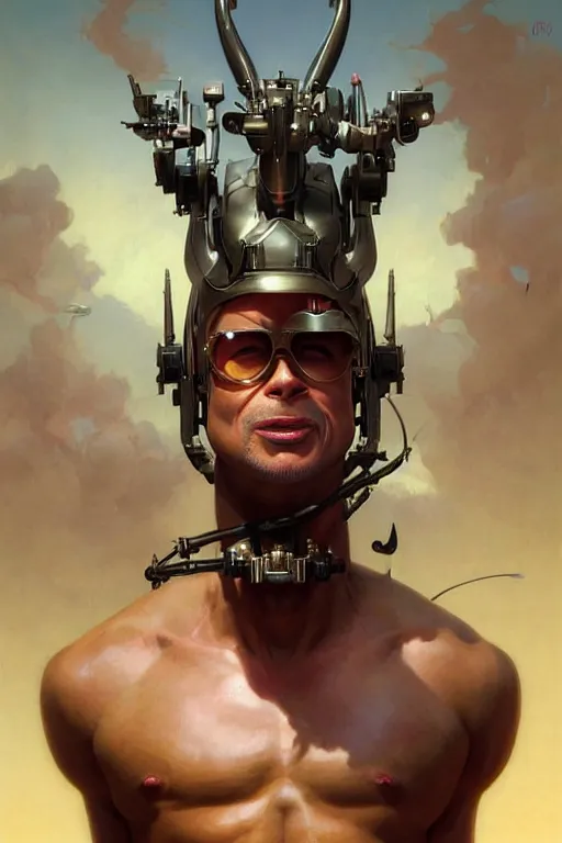 Prompt: an olive brad pitt face, hyper detailed, digital art, artstation, cinematic lighting, studio quality, smooth render, by peter mohrbacher, hajime sorayama, wayne barlowe, boris vallejo, aaron horkey, gaston bussiere, craig mullins