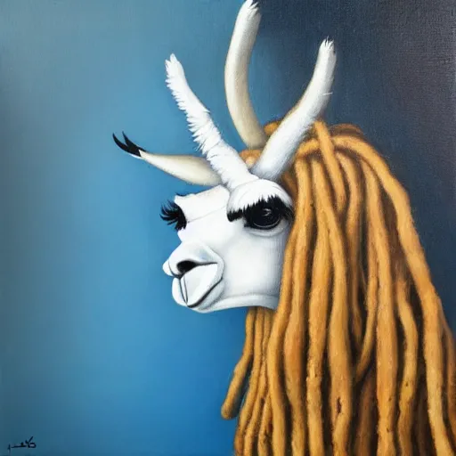 Prompt: llama with dreadlocks, oil painting by James Jean