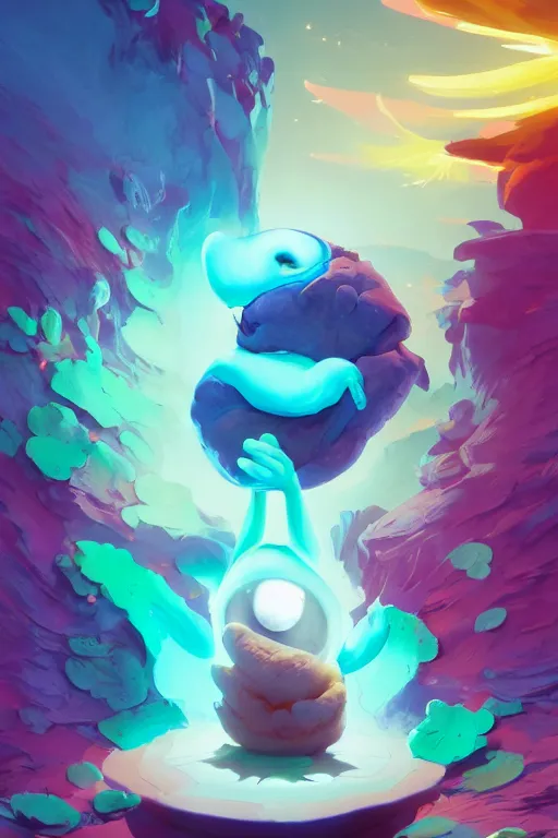 Image similar to smurf ghost creature animal sushi cristal very big eye roots cactus elemental flush of force nature micro world fluo fishscale, behance hd by jesper ejsing, by rhads, makoto shinkai and lois van baarle, ilya kuvshinov, rossdraws radiating a glowing aura global illumination ray tracing hdr