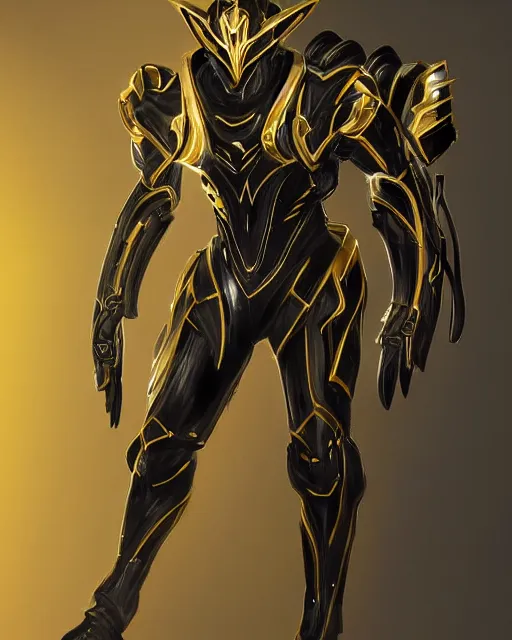 Prompt: black and gold warframe armor cinematic detailed photorealistic digital artwork digital painting