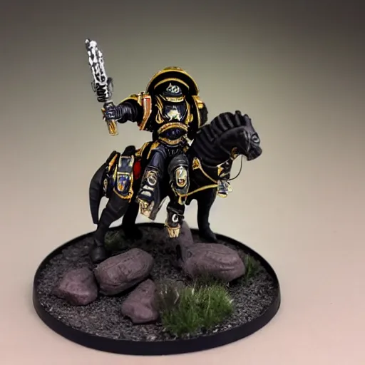 Image similar to 8 0 mm resin detailed miniature of a warhammer 4 0 k space marine riding a horse, product introduction photos, 4 k, full body, hyper detailed,