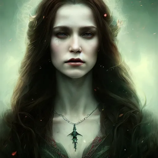 Image similar to Majestic and regal portrait of a female vampire, intricate, epic, elegant, menacing, fantasy, highly detailed, digital painting, hard focus, beautiful volumetric lighting, epic light, ultra detailed, by Leesha Hannigan, Ross Tran, Thierry Doizon, Kai Carpenter, Ignacio Fernández Ríos