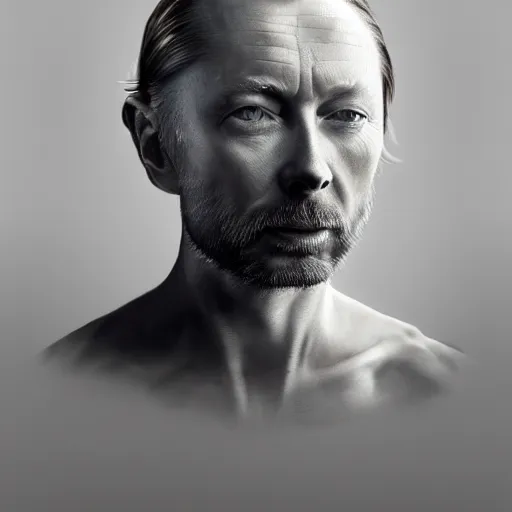 Image similar to collages, hyper realistic, many variations portrait of very old thom yorke, face variations, singer songwriter, ( side ) profile, liminal space, by lee bermejo, alphonse mucha and greg rutkowski, greybeard, smooth face, cheekbones