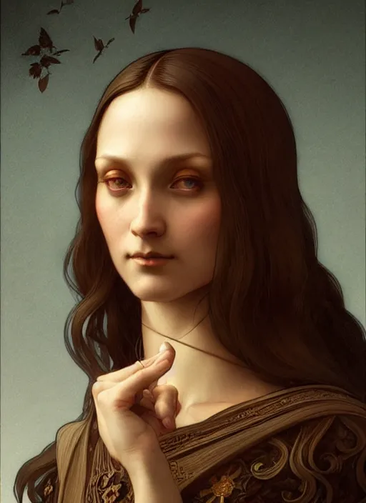 Image similar to portrait of leonardo da vinci, fantasy, intricate, elegant, highly detailed, digital painting, artstation, concept art, smooth, sharp focus, illustration, art by artgerm and greg rutkowski and alphonse mucha