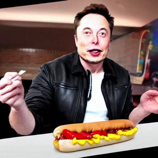 Prompt: Elon Musk eating a hotdog, hyper realistic, HD, HQ, photo realistic