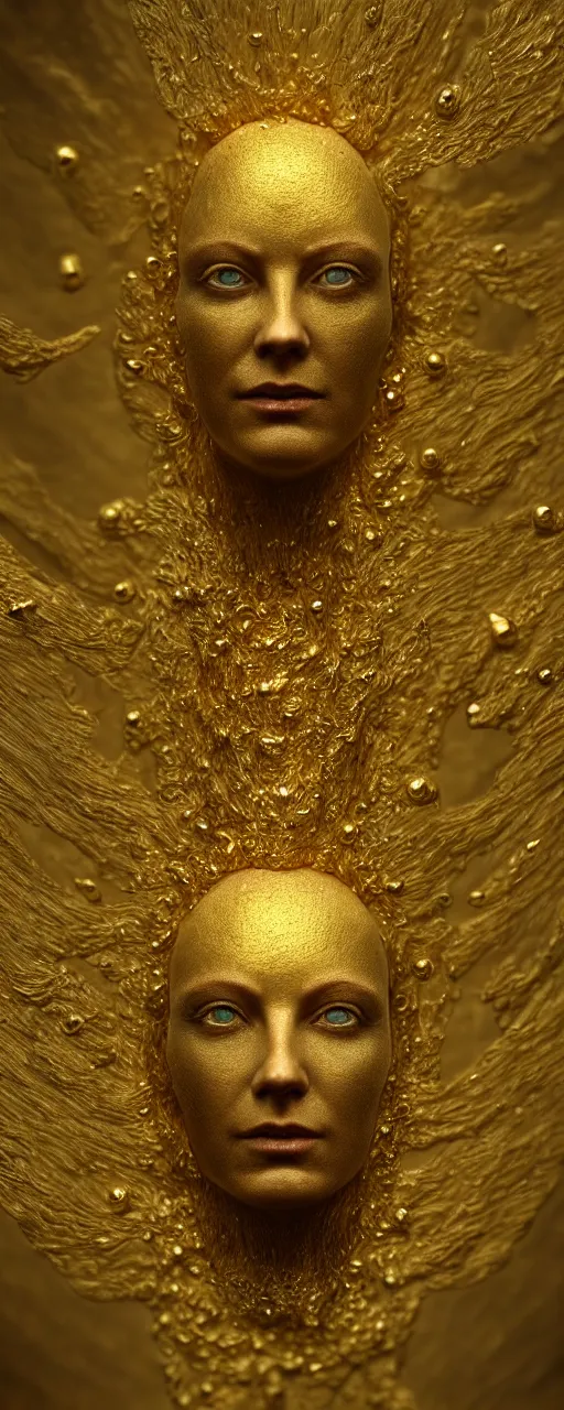 Prompt: portrait of a surreal GOD floating, gold raining in spiral, ultra super good realistic 3D render by Pete Morbacher and Emil Melmoth, insanely detailed, trending on artstation, sharp focus