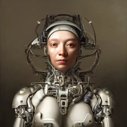 Image similar to Ultra detailed, 4K Portrait of a Cyborg by Rachel Ruysch