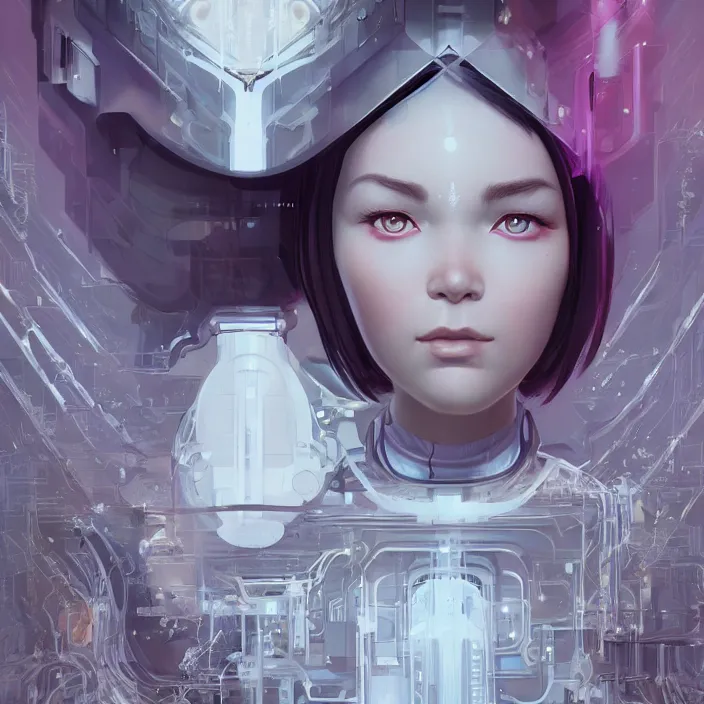 Image similar to symmetrical bjork cyborg - by tom bagshaw, by ilya kuvshinov, rtx rendering, octane render 1 2 8 k, maya, extreme high intricate details by wlop, digital anime art by ross tran, medium shot, close up shot, composition by sana takeda, dramatic lighting by greg rutkowski, 8 k, trending on artstation